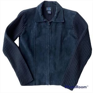 Six Black Full Zip Leather & Sweater Jacket Size Large